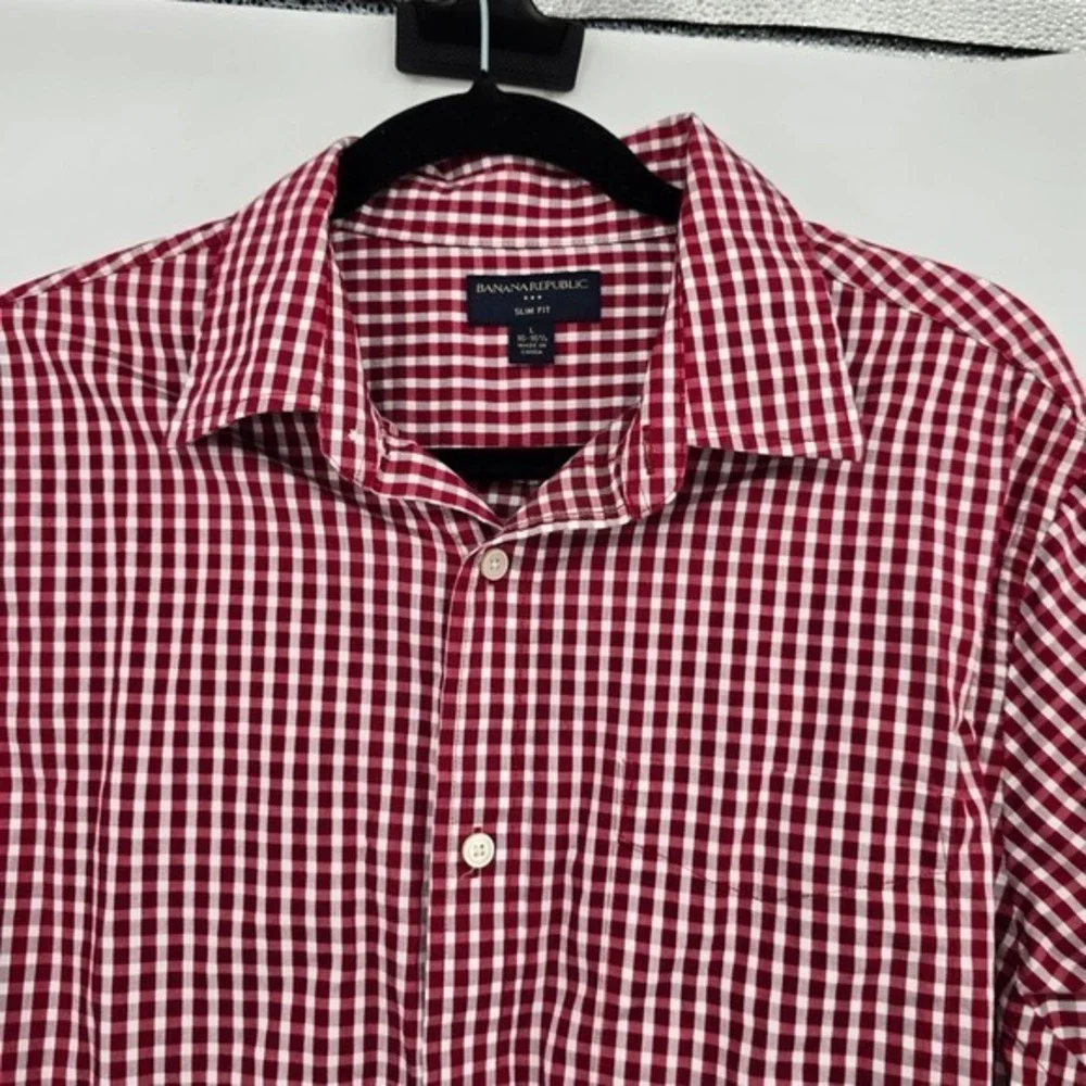 Banana Republic Slim Fit Button Down Shirt Gingham Check Long‎ Sleeve L